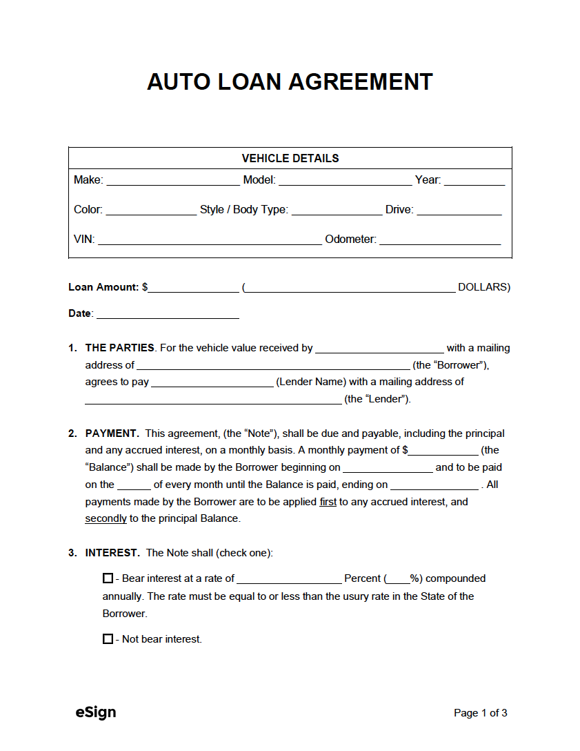 Free Auto Loan Agreement - PDF  Word In Auto Promissory Note Template