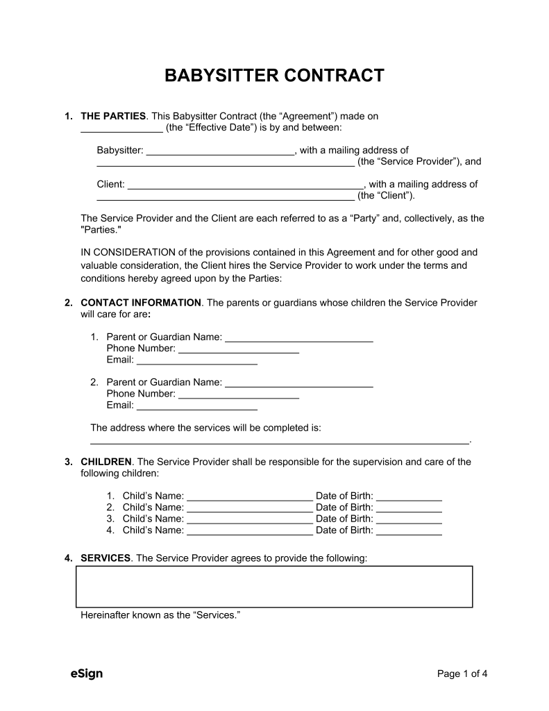 Free Babysitter Contract Template PDF Word Free Babysitter Contract Template PDF Word