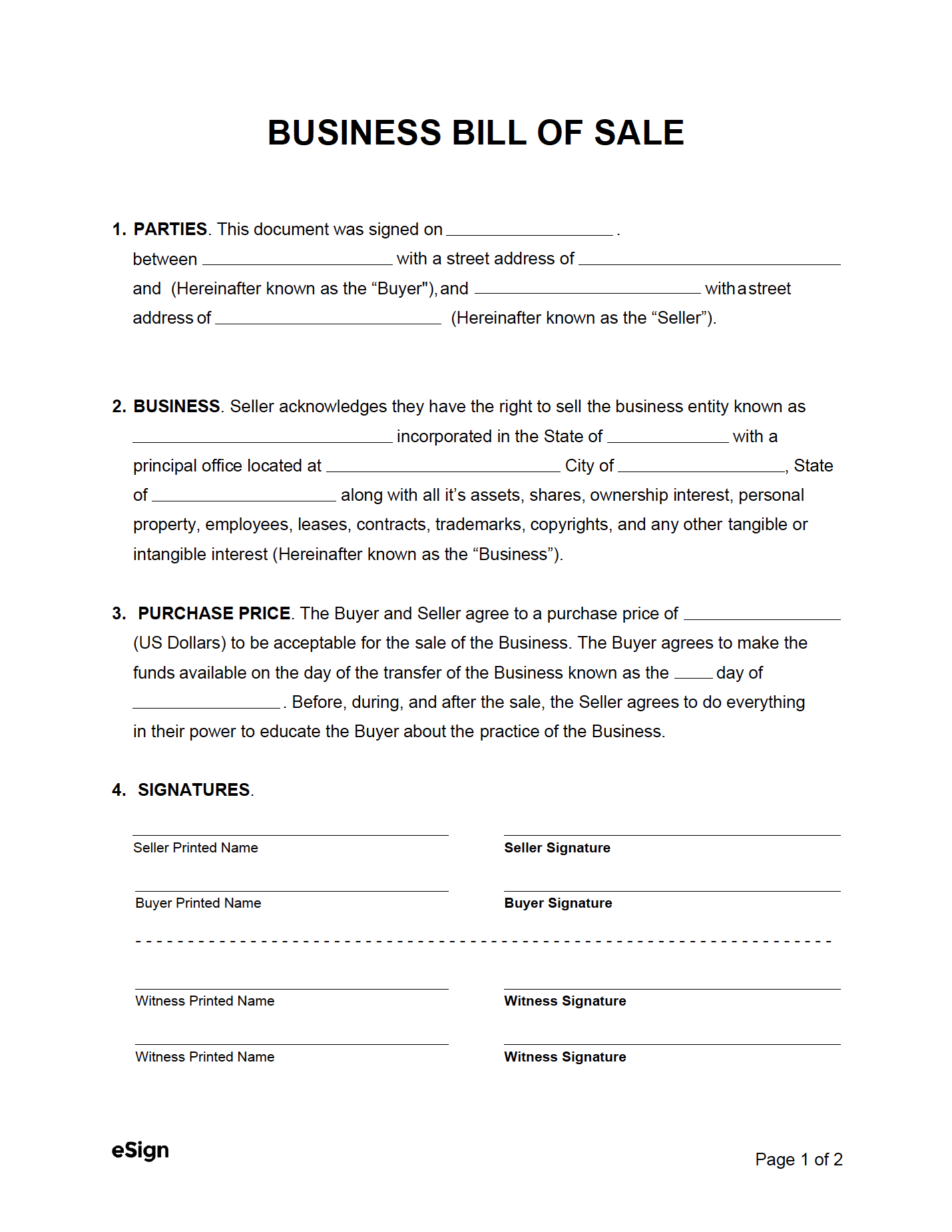 business purchase agreement template