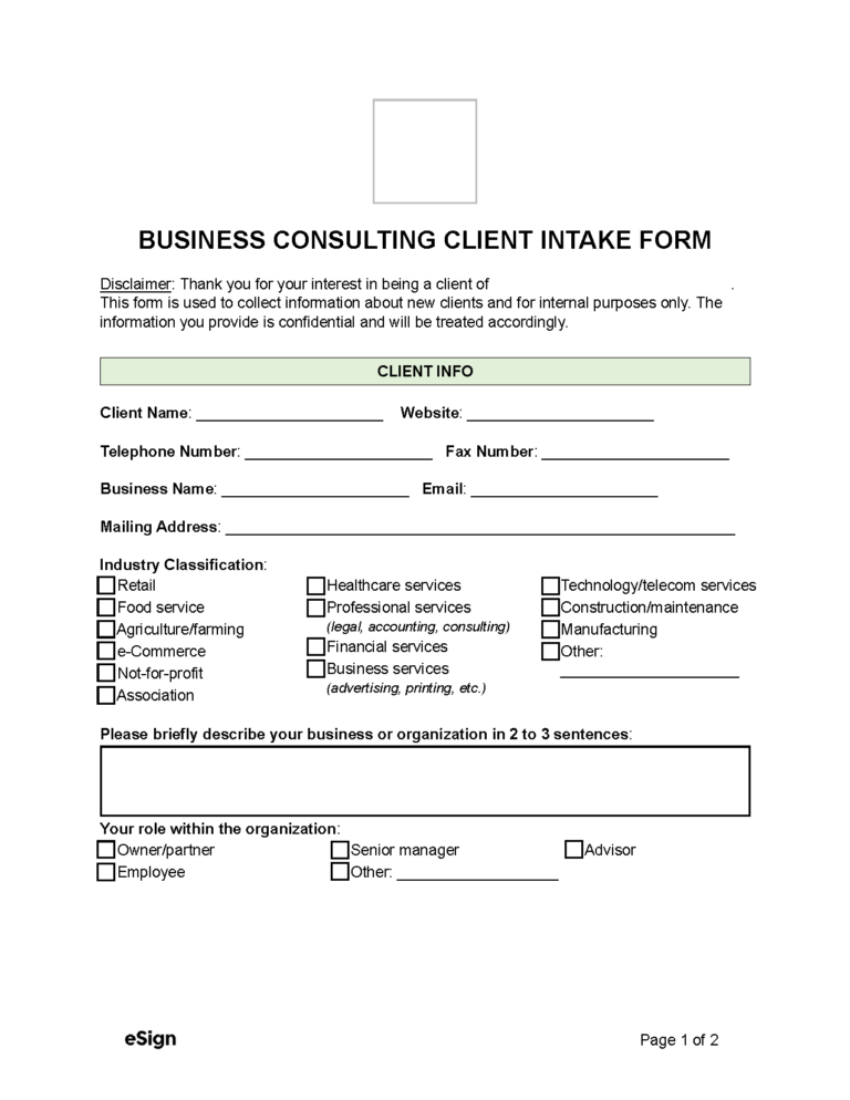 Free Business Consulting Client Intake Form 