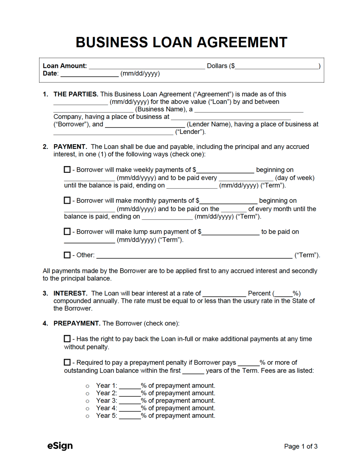 Free Business Loan Agreement PDF Word