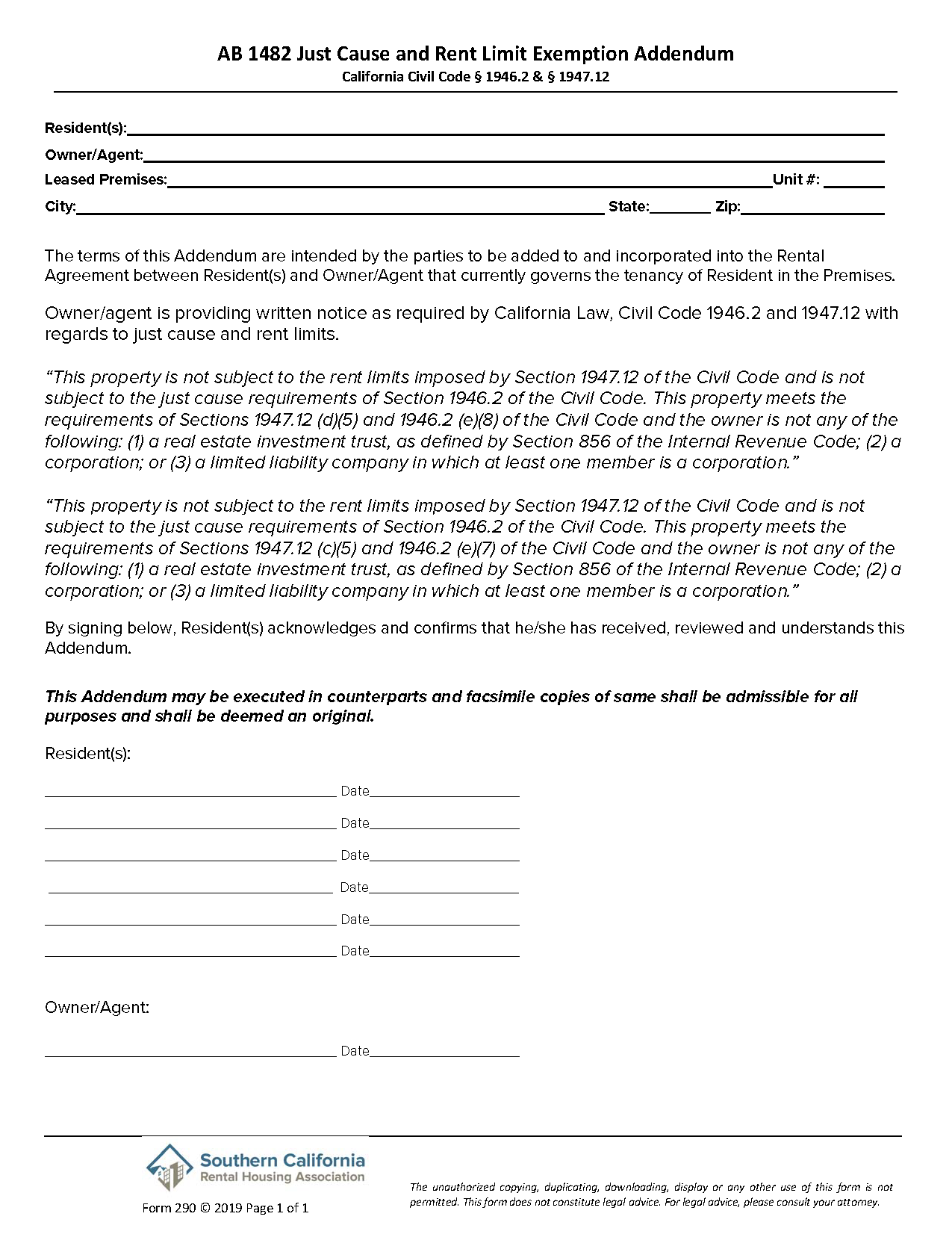 Free California Standard Residential Lease Agreement PDF Word