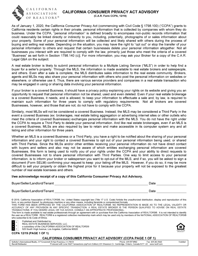 Free California Real Estate Listing Agreement PDF Word