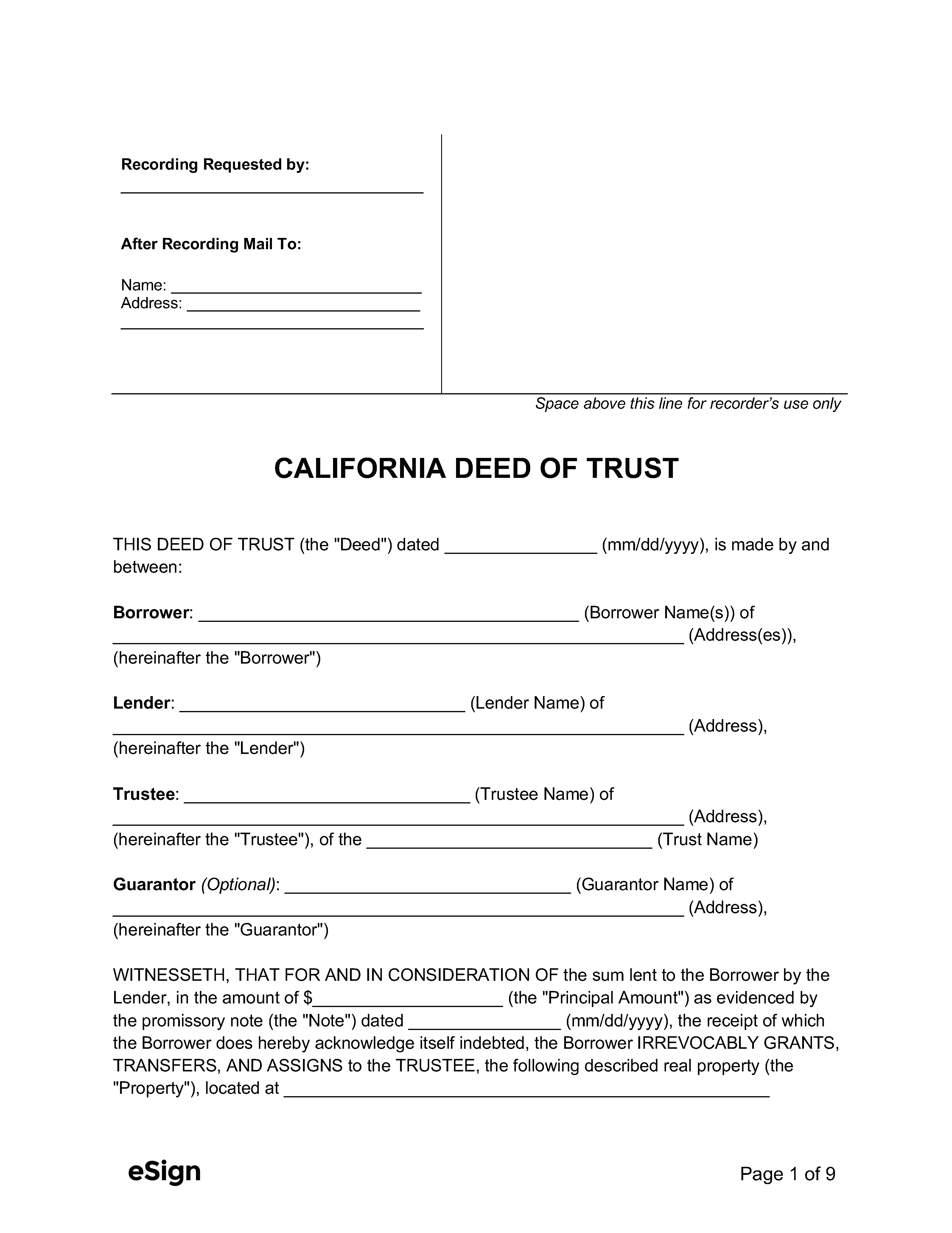 Free California Deed Of Trust Form PDF Word