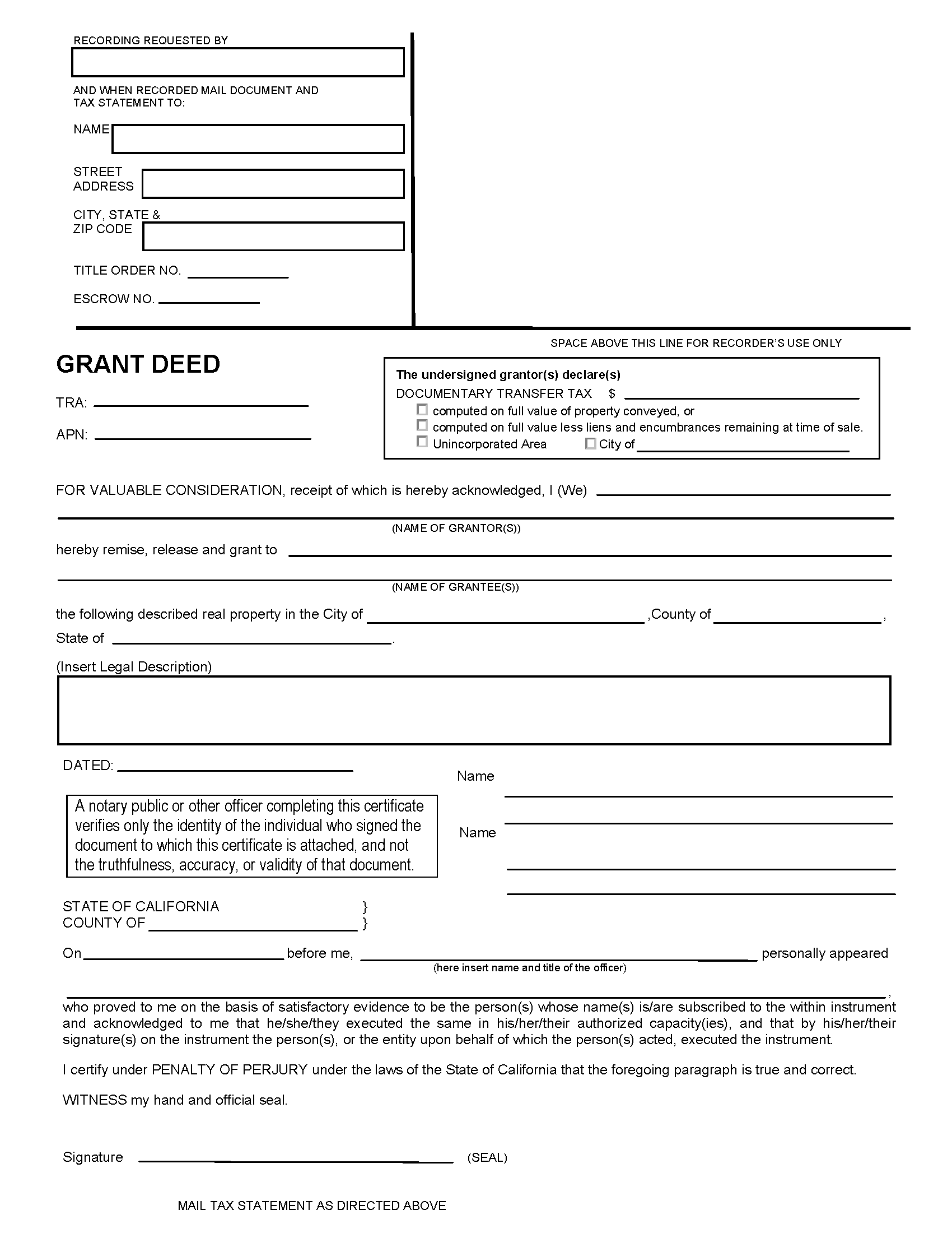 Grant Deed Form California Word Document