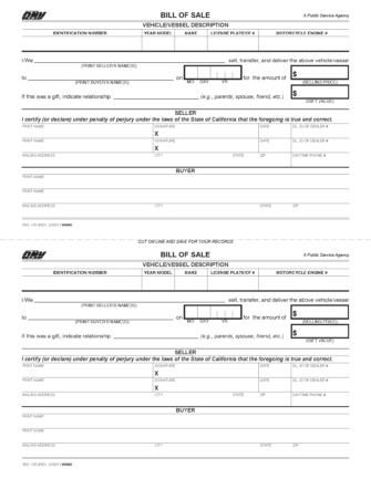 Free California Motor Vehicle Bill of Sale Form | PDF