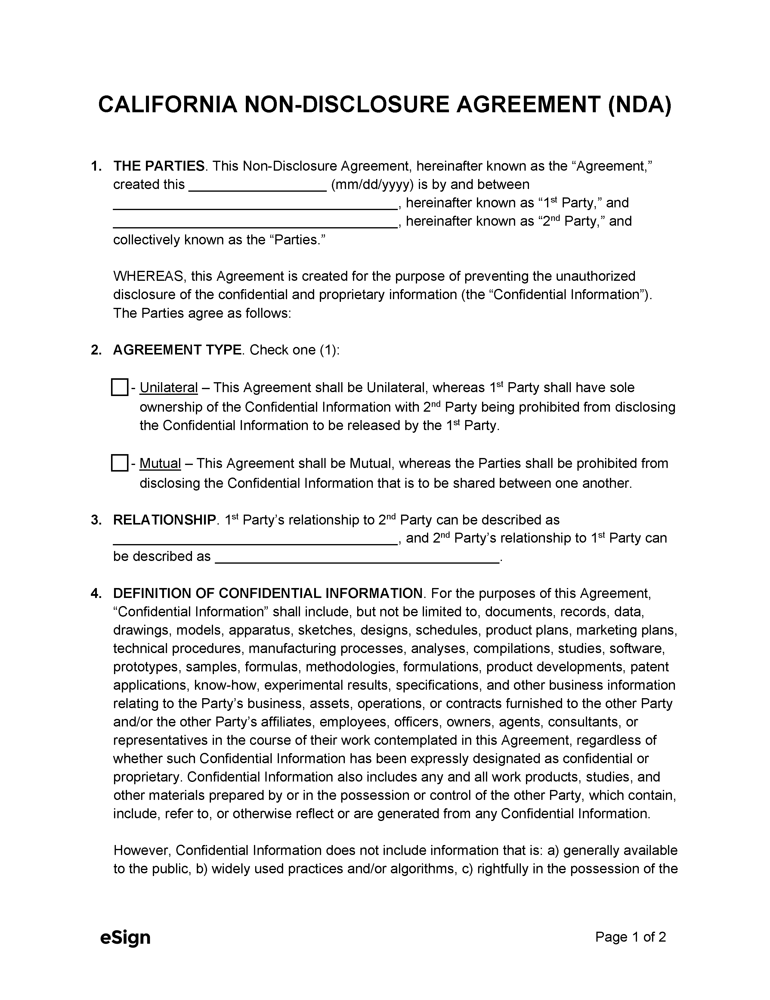 Free California Non Compete Agreement Template PDF Word