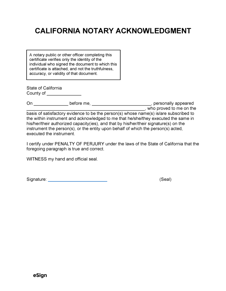 Free California Notary Acknowledgment Form | PDF | Word