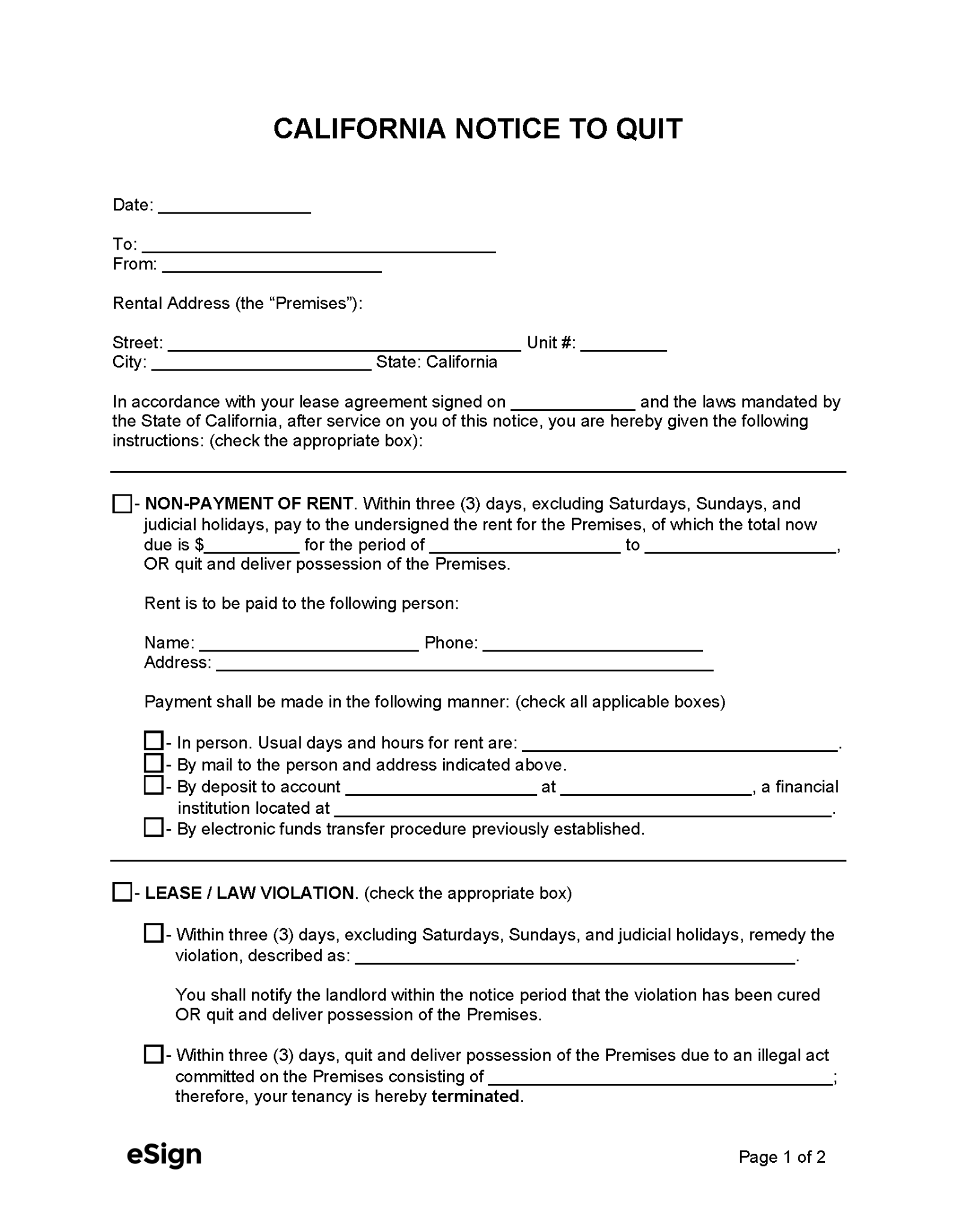 Free California Eviction Notice Templates (6) | PDF | Word