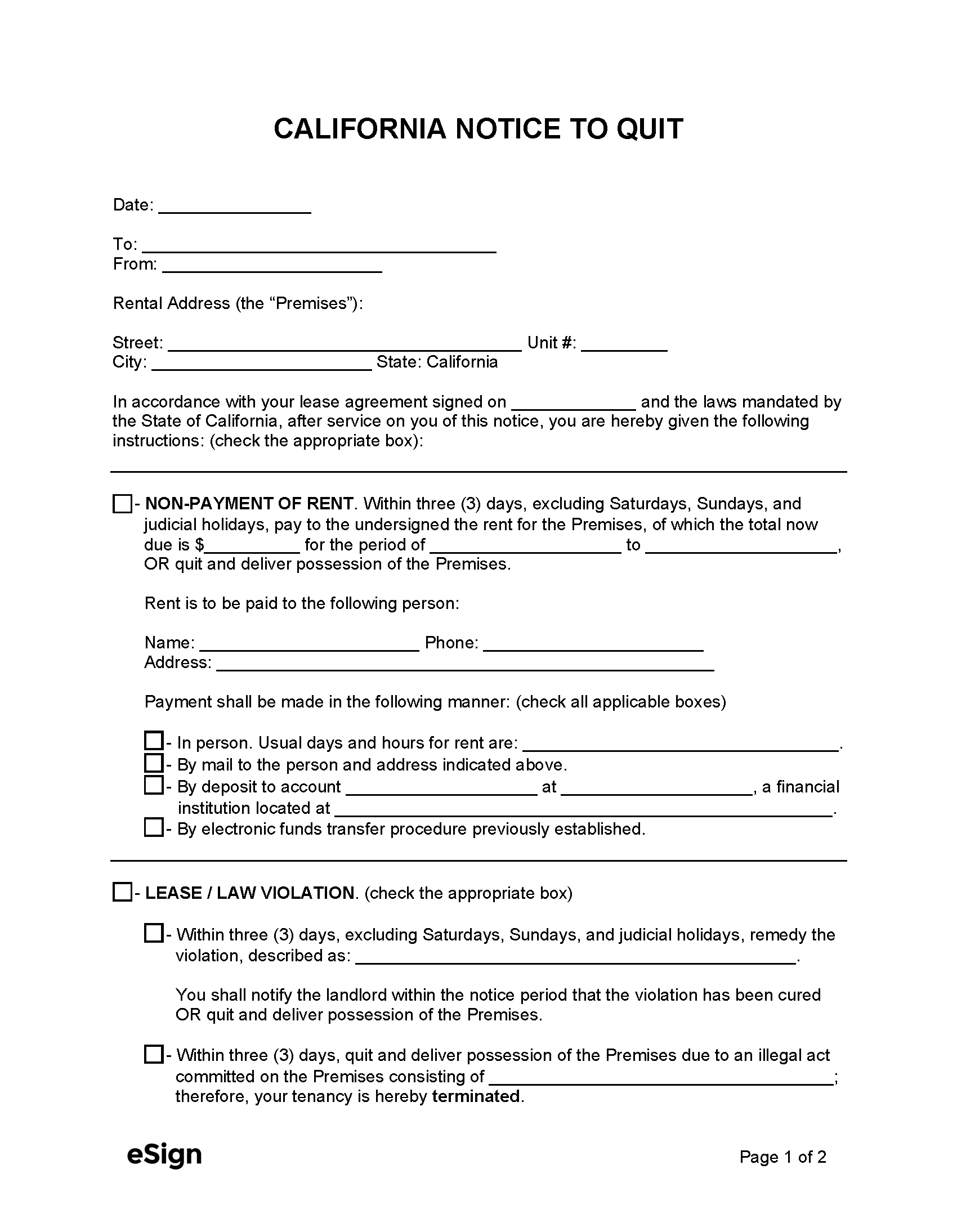 free california eviction notice templates laws pdf word