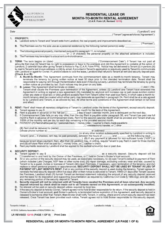 free california standard residential lease agreement pdf word