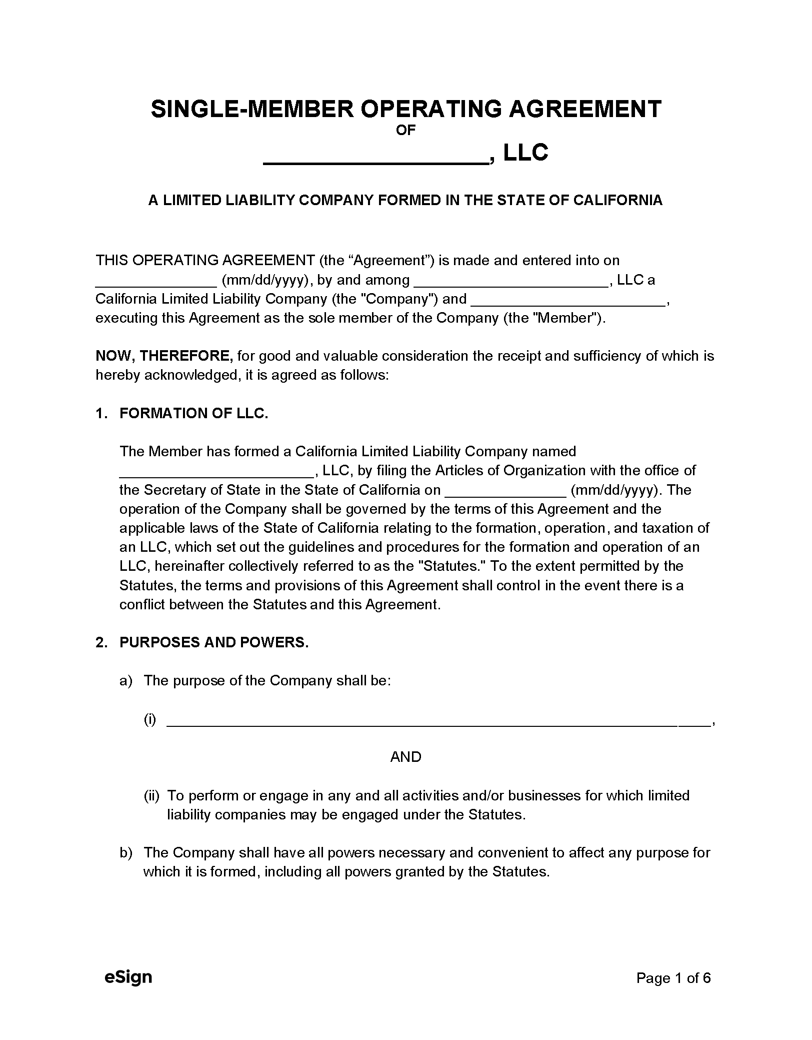 llc operating agreement template