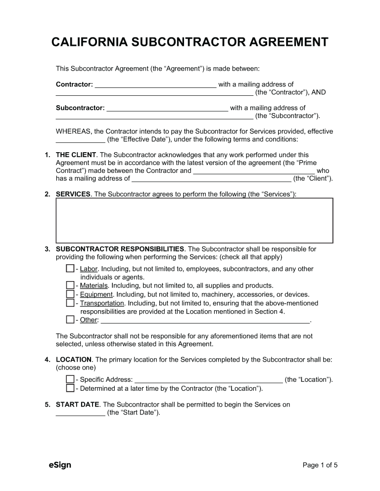 Free California Subcontractor Agreement | PDF | Word