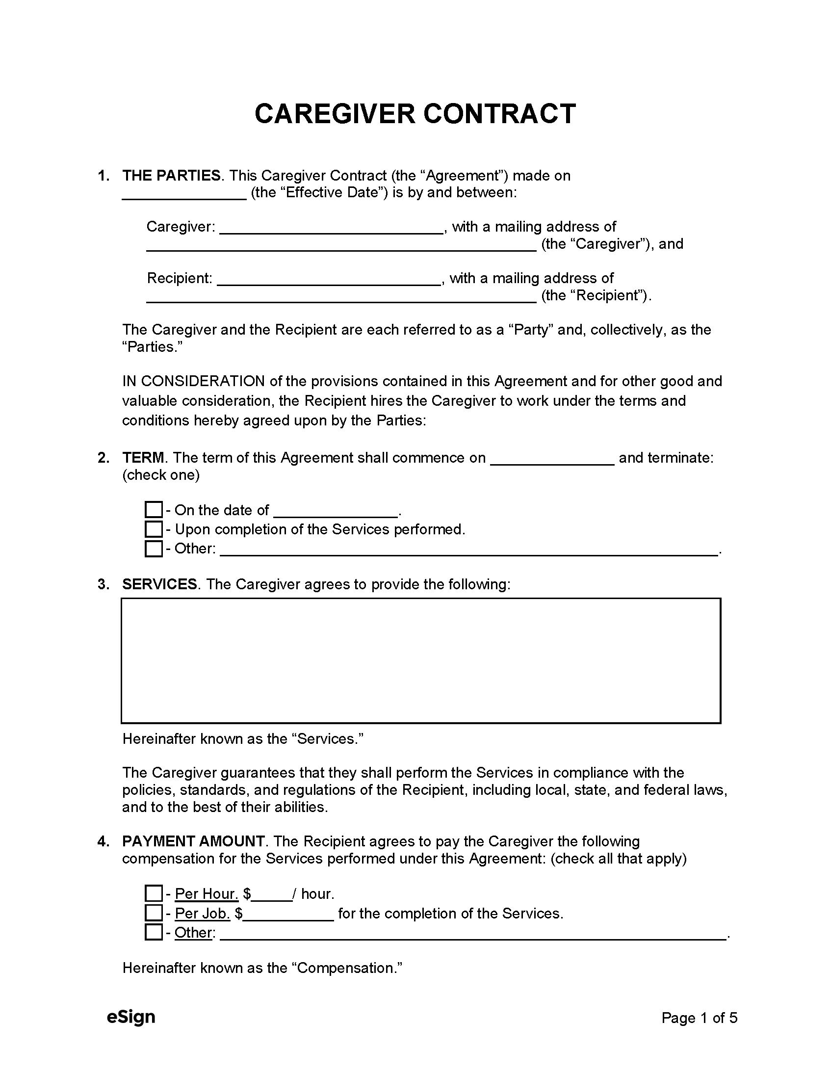 Caregiver Contract Template   Caregiver Service Contract Template 