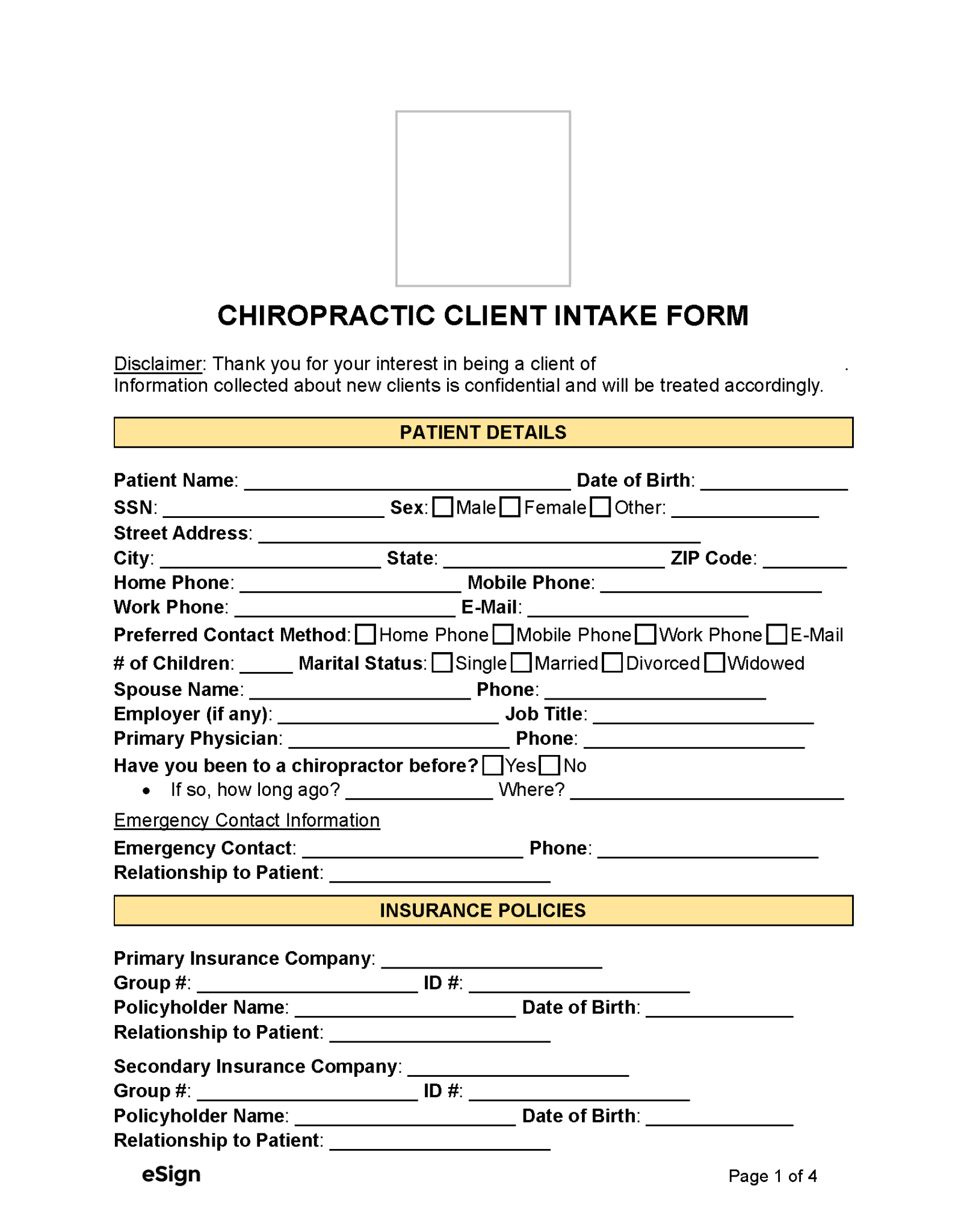 Free Chiropractic Client Intake Form | PDF | Word