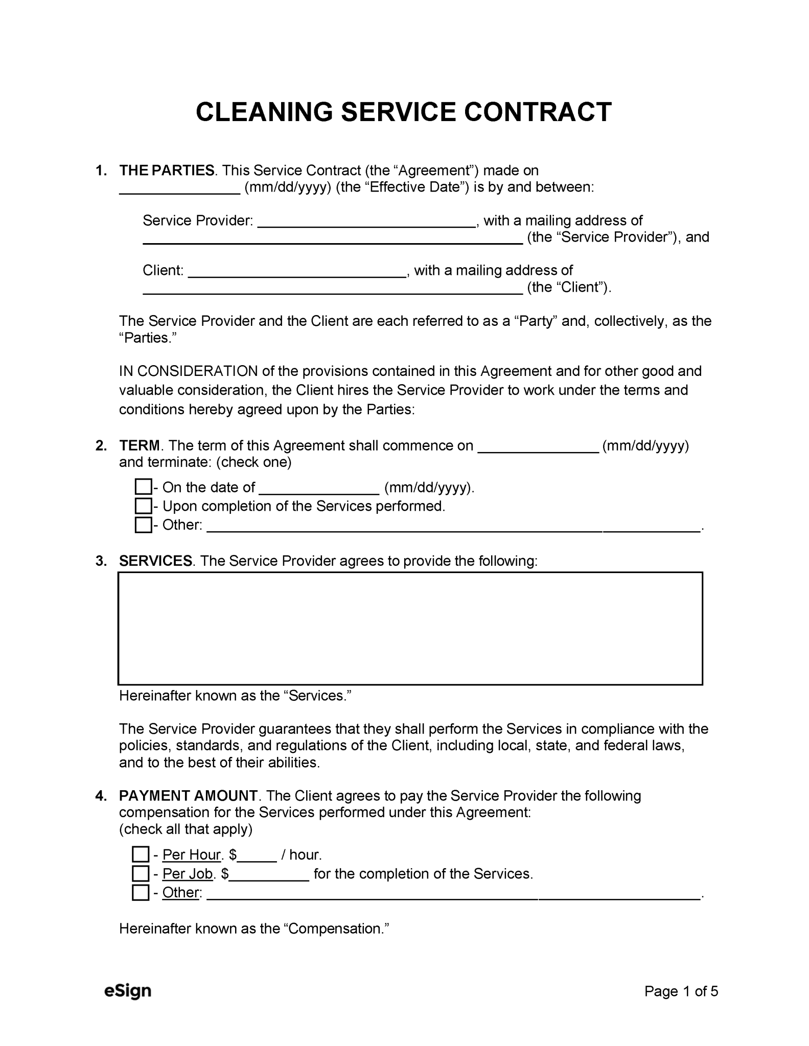 Pool Cleaning Service Contract Template