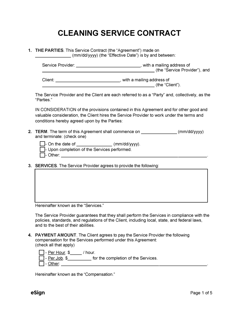 Free Cleaning Service Contract Template | PDF | Word