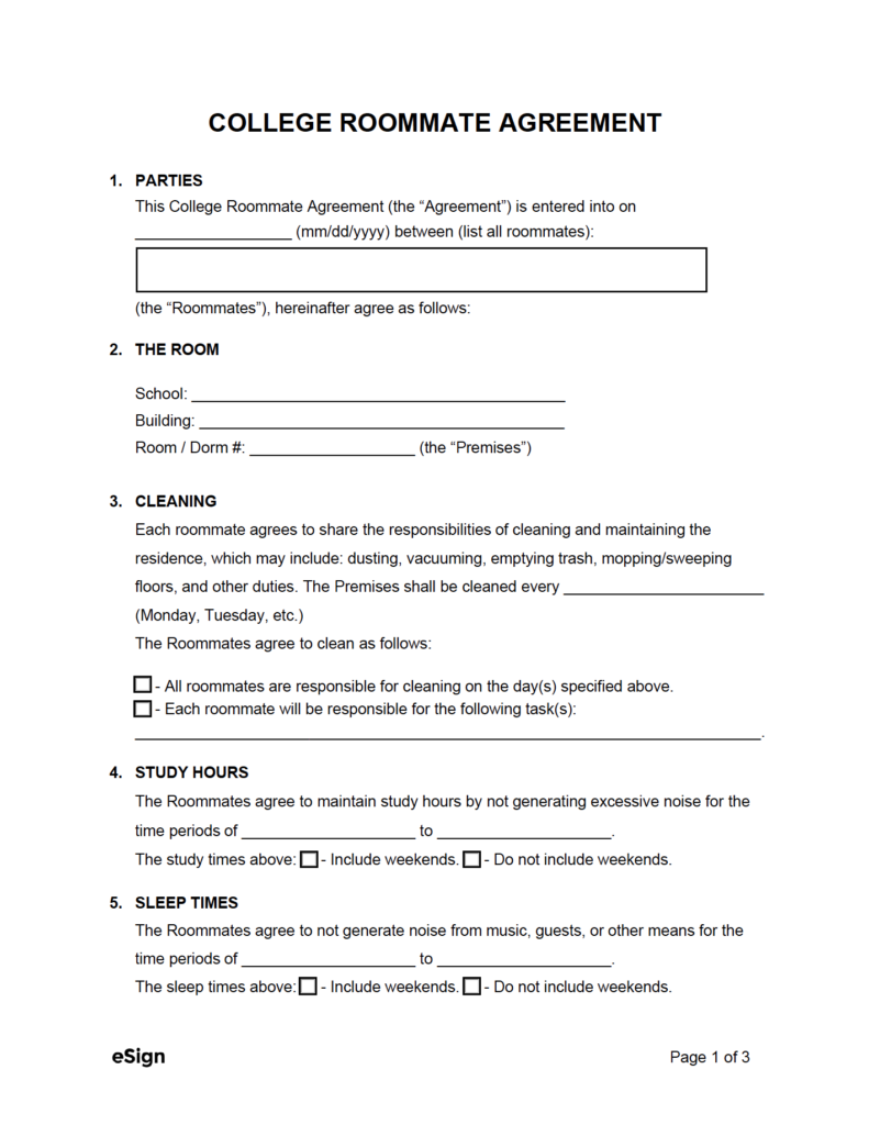 Free College Roommate Agreement Template | PDF | Word