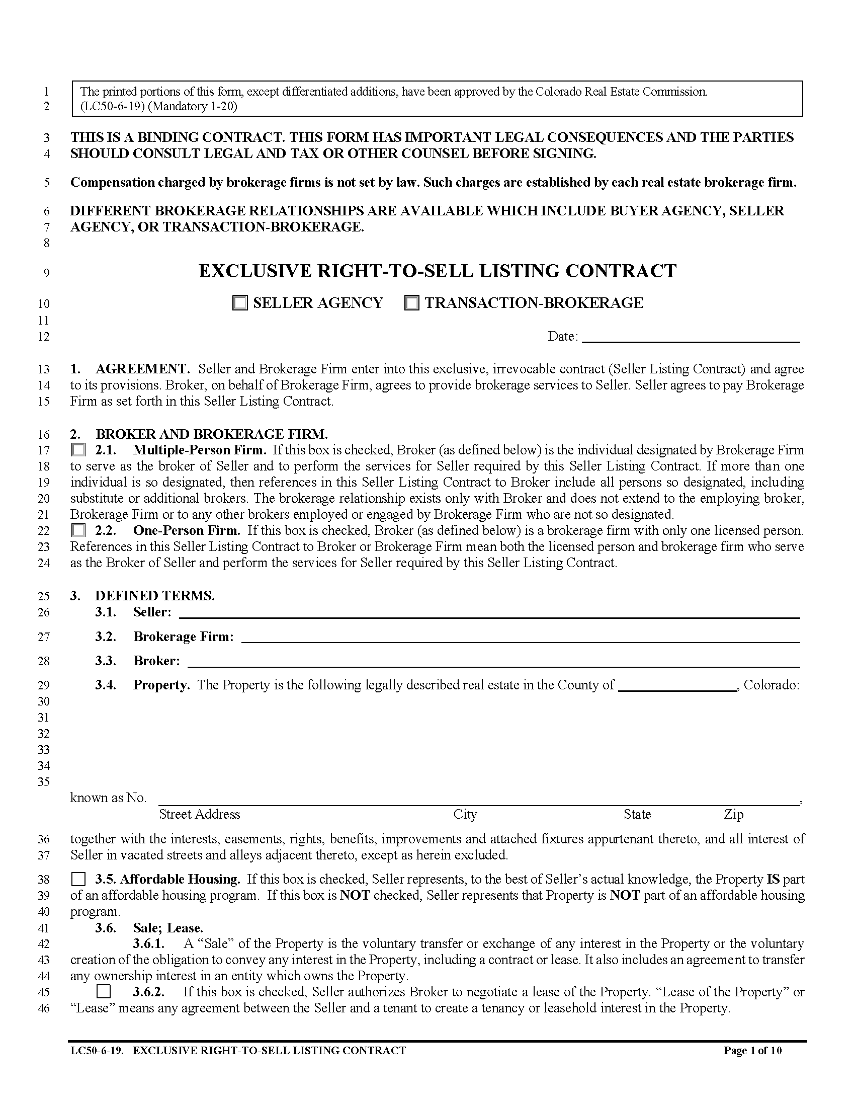 Free Colorado Real Estate Listing Agreement PDF Word