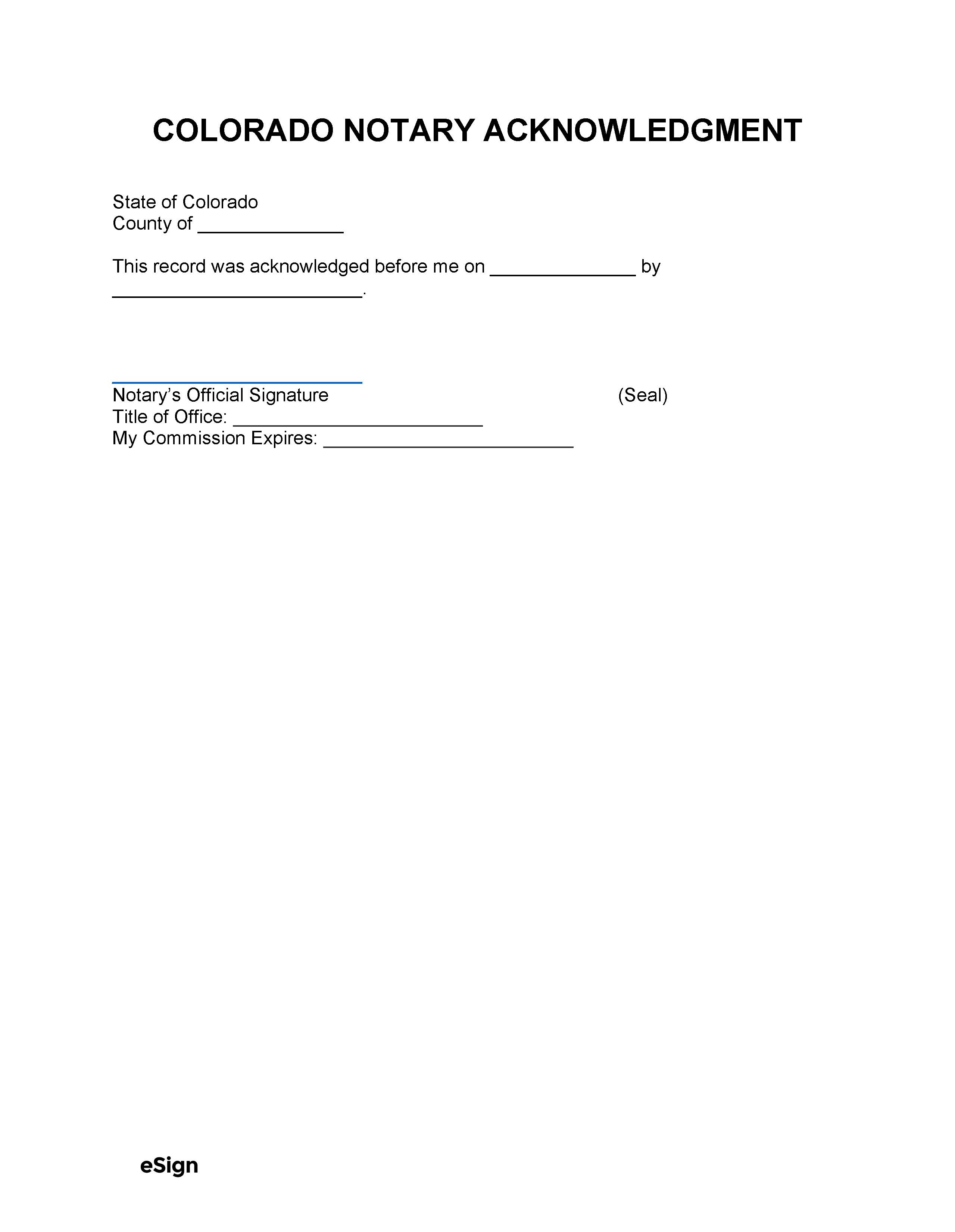 Free Colorado Notary Acknowledgment Form PDF Word