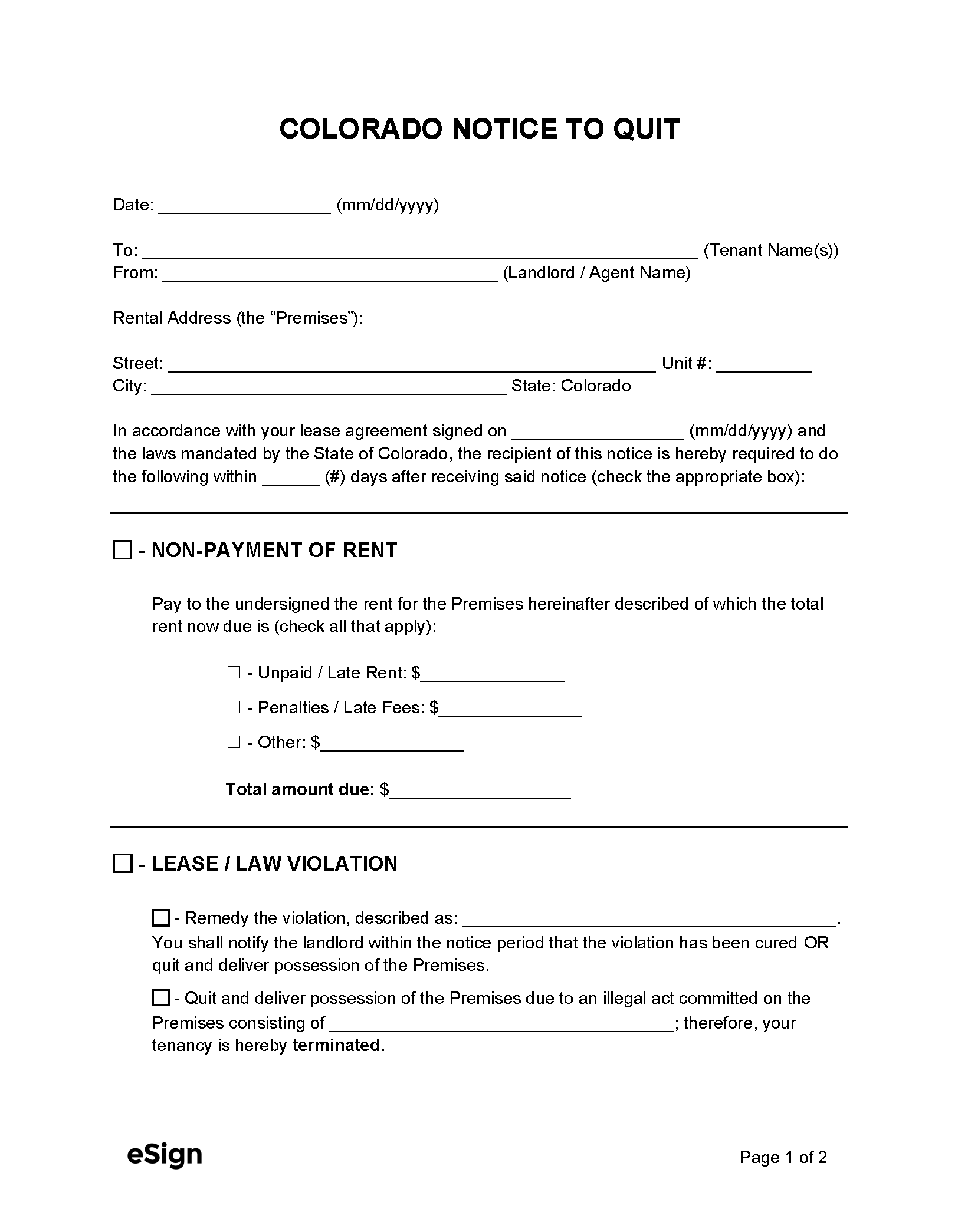 Free Colorado Eviction Notice Templates (2) PDF Word