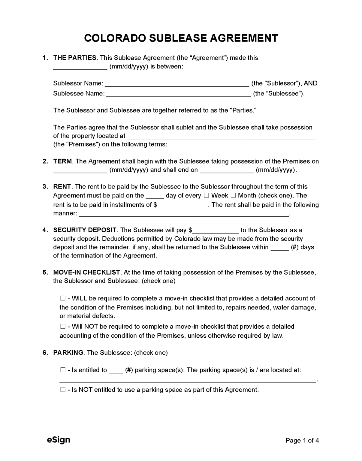 Free Colorado Rental Lease Agreement Templates 6 PDF Word