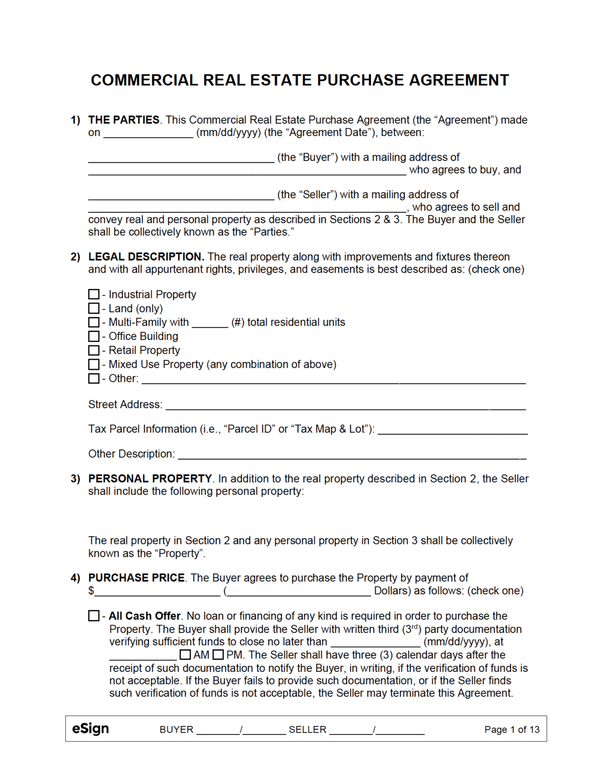 Free Commercial Real Estate Purchase Agreement | PDF | Word