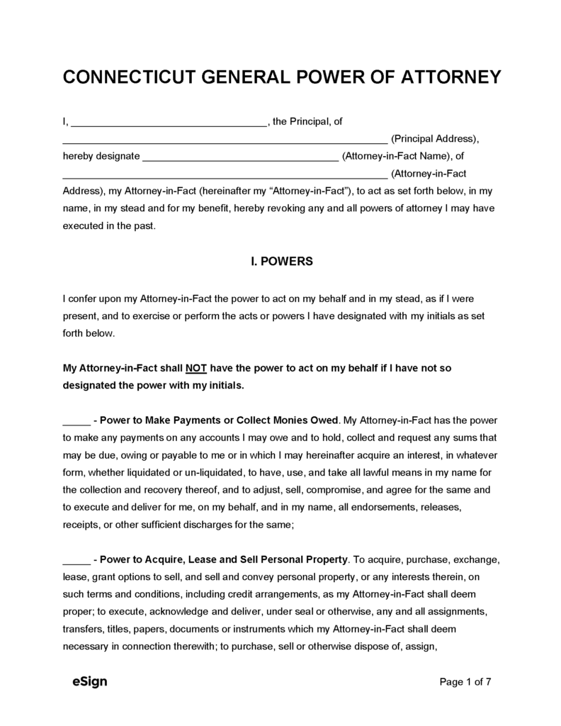 Free Connecticut General Power Of Attorney Form PDF Word