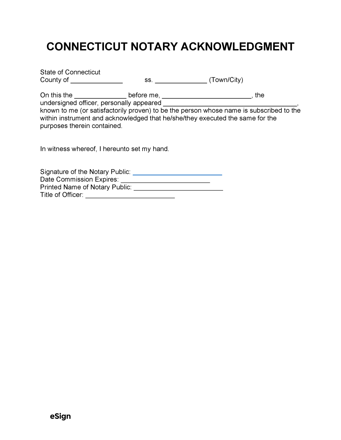 Free Connecticut Notary Acknowledgment Form PDF Word