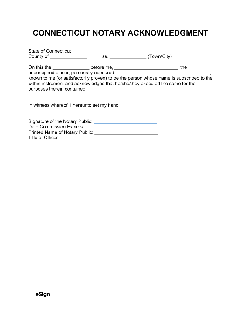 Free Connecticut Notary Acknowledgment Form | PDF | Word