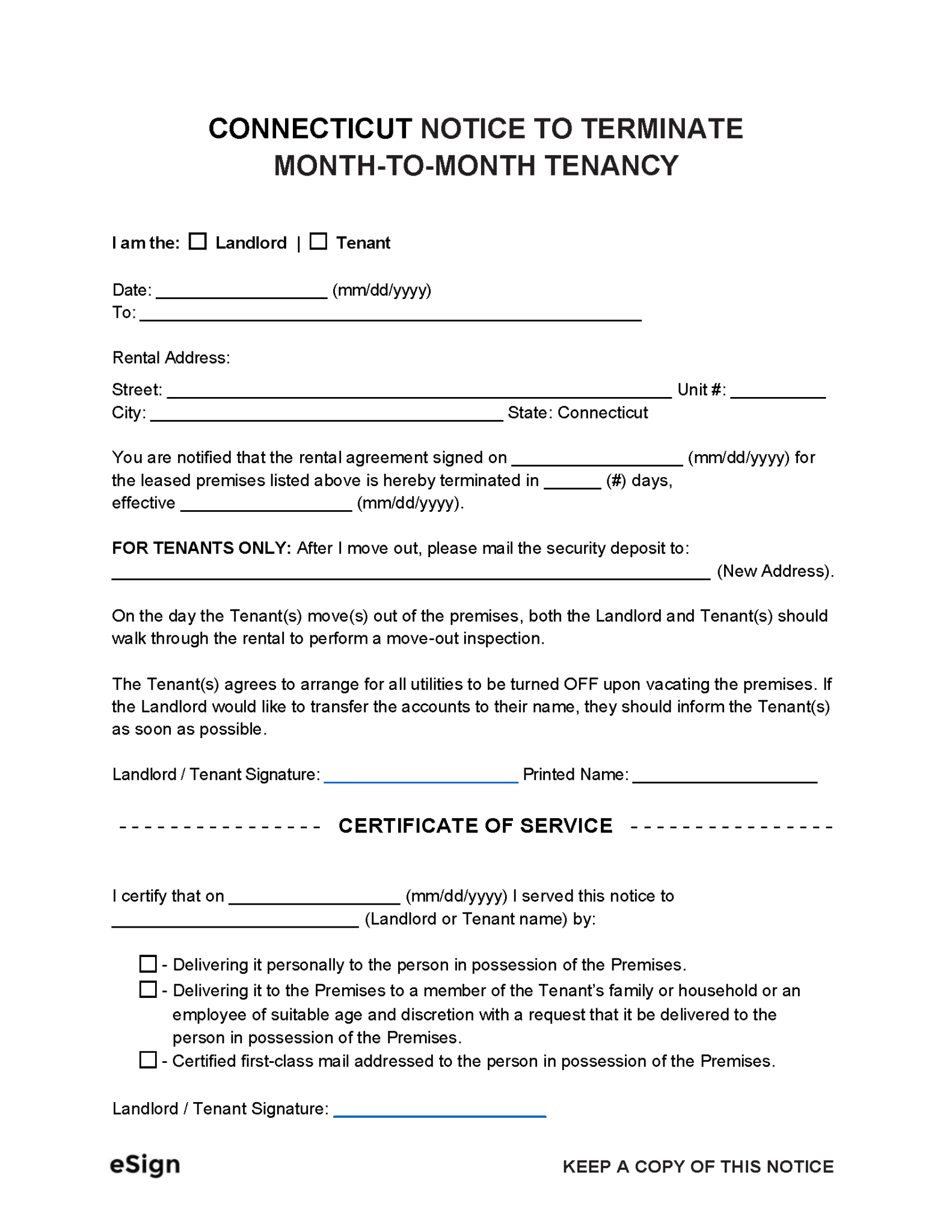 Free Connecticut Notice To Quit Lease Termination Letter PDF Word