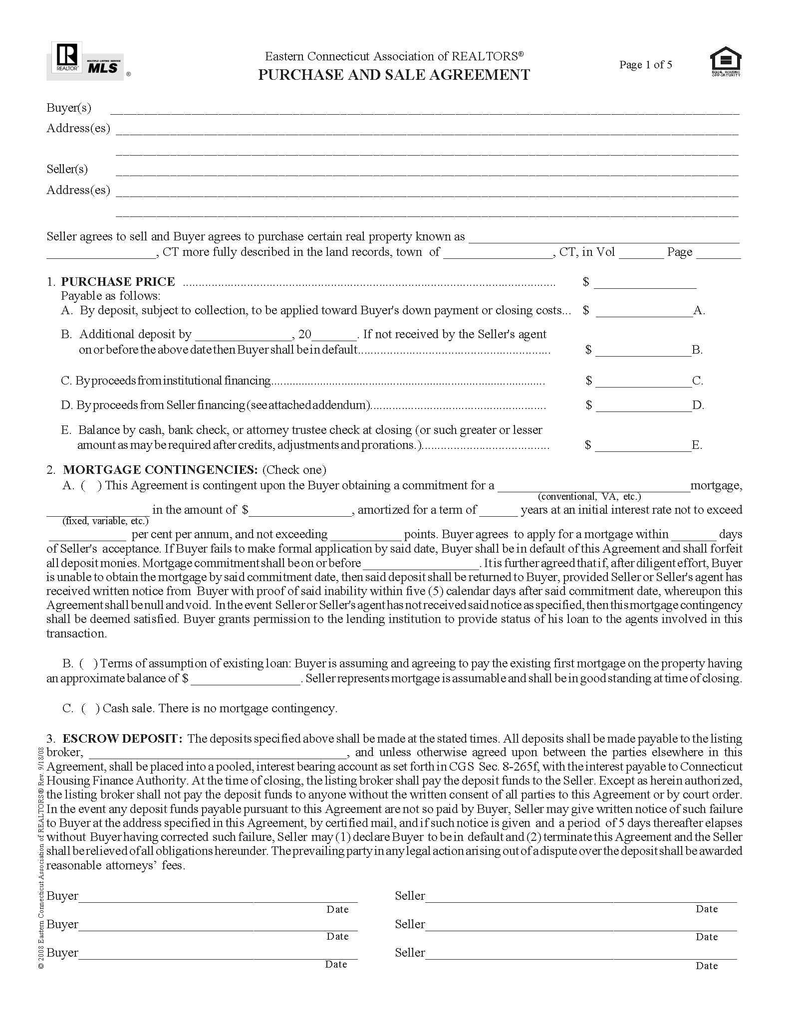 Free Connecticut Residential Purchase and Sale Agreement PDF Word