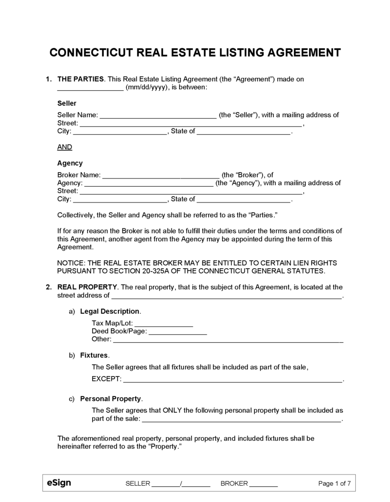 Free Connecticut Real Estate Listing Agreement PDF Word