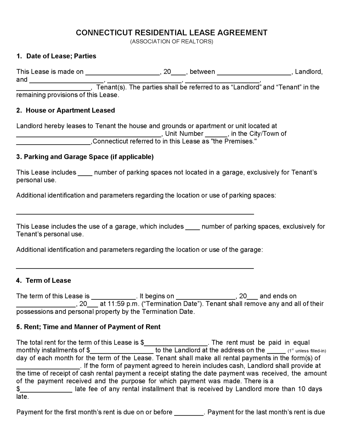 Free Connecticut Standard Residential Lease Agreement PDF