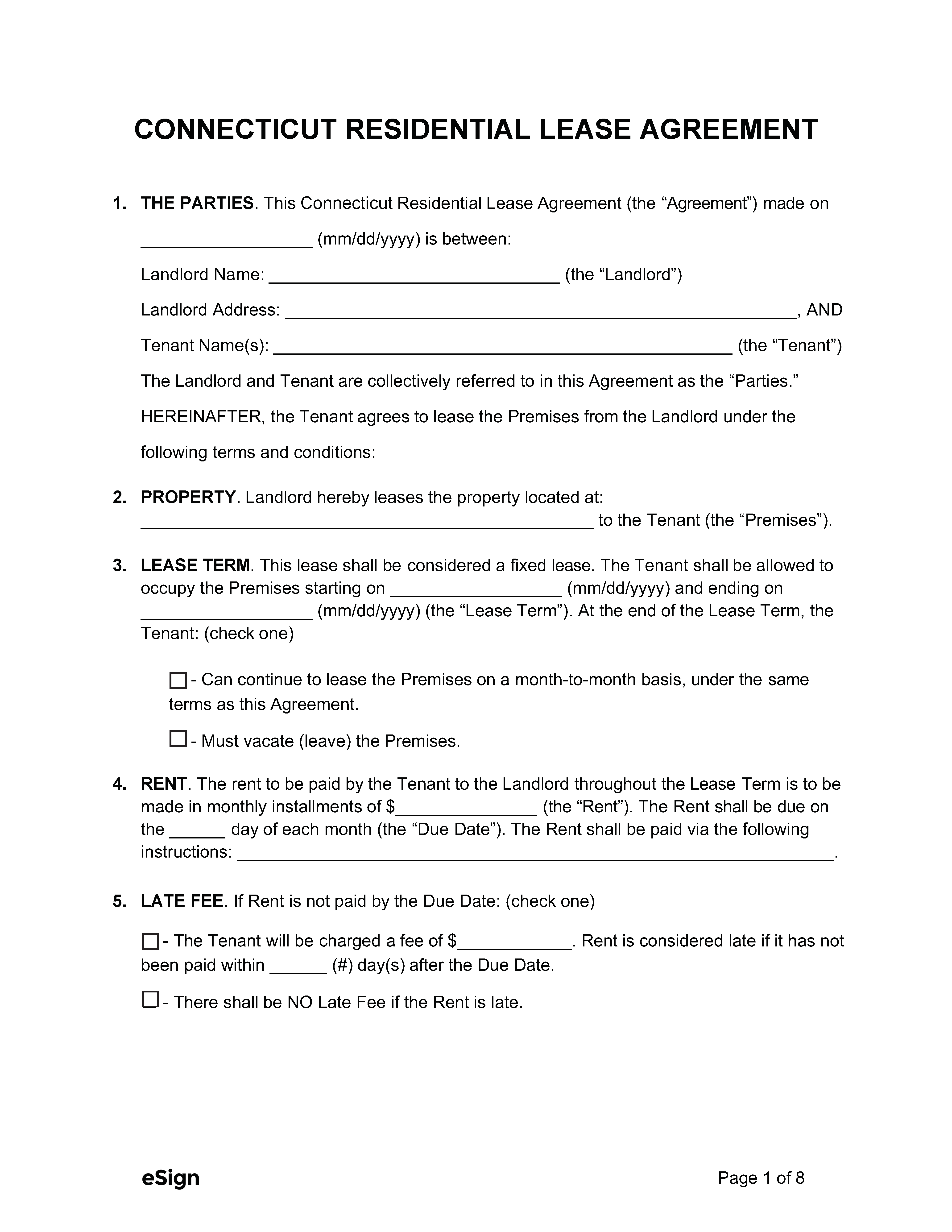 Free Connecticut Standard Residential Lease Agreement PDF Word
