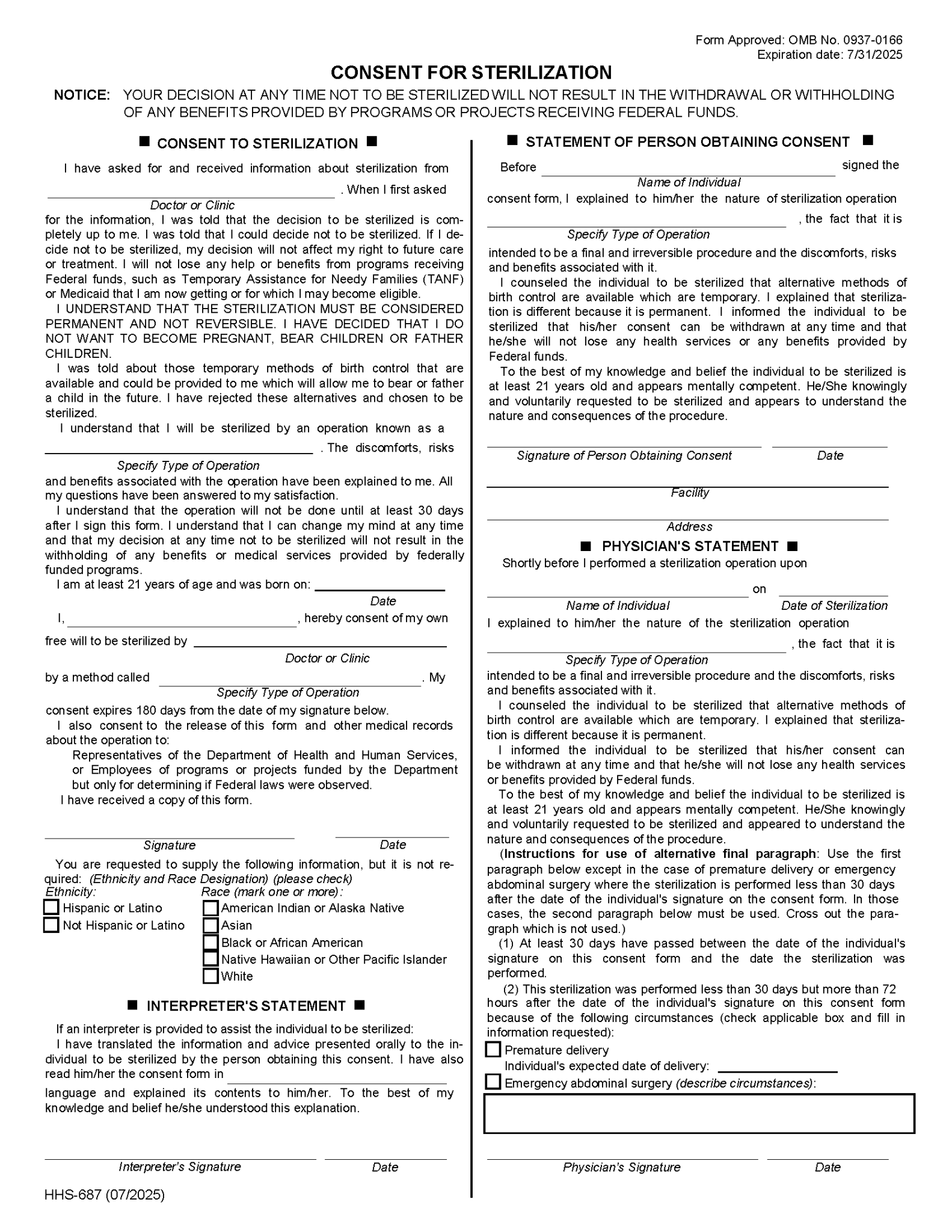 Sterilization Consent Form Non Federal Fund