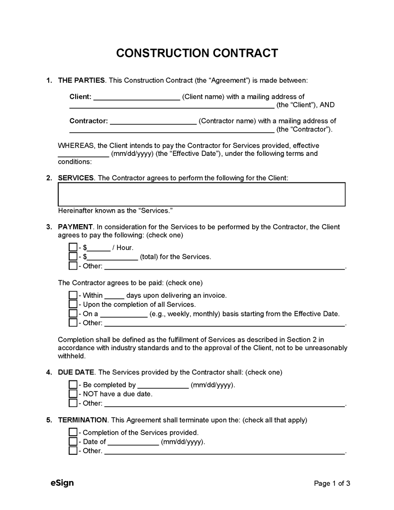 Free Construction Contract Template | PDF | Word