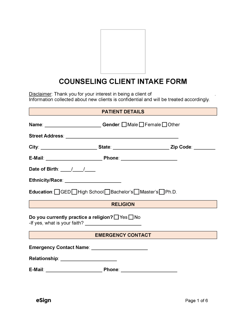 Free Counseling Intake Form | PDF | Word