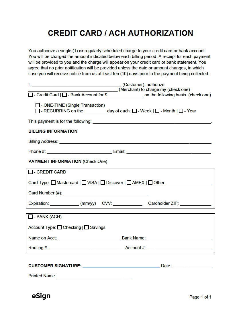 Free Ach Authorization Form Template - PRINTABLE TEMPLATES