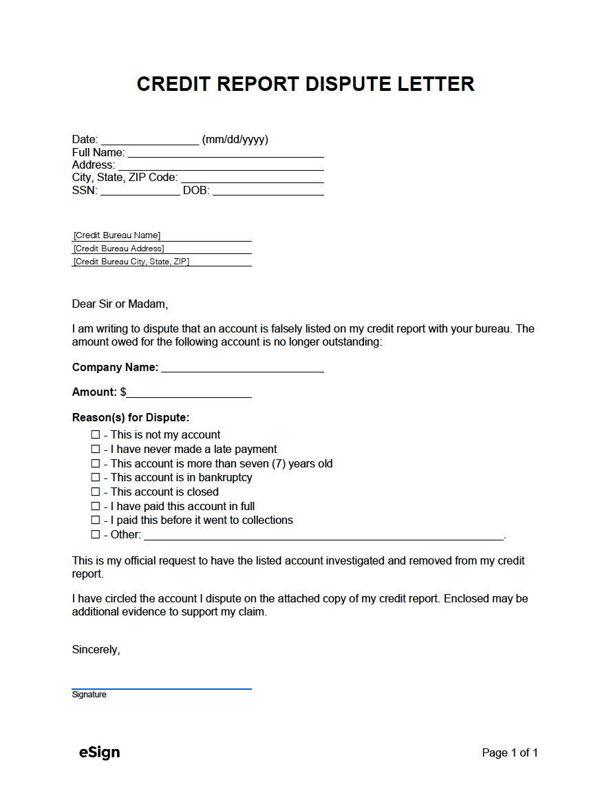 Free Credit Report Dispute Letter Template - PDF  Word Intended For Pay For Delete Letter Template