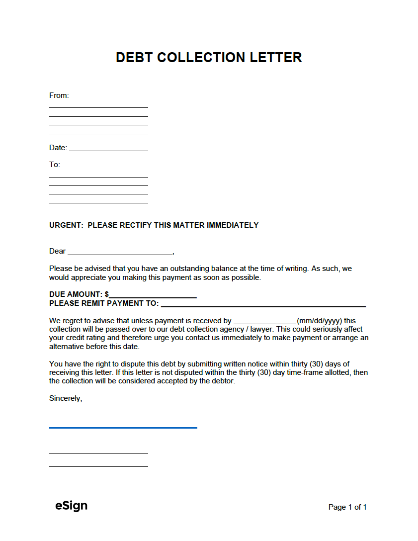 Free Debt Collection Letter Template - PDF  Word Throughout legal debt collection letter template
