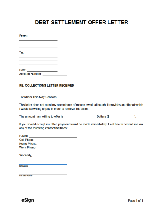 Free Debt Settlement Offer Letter PDF Word