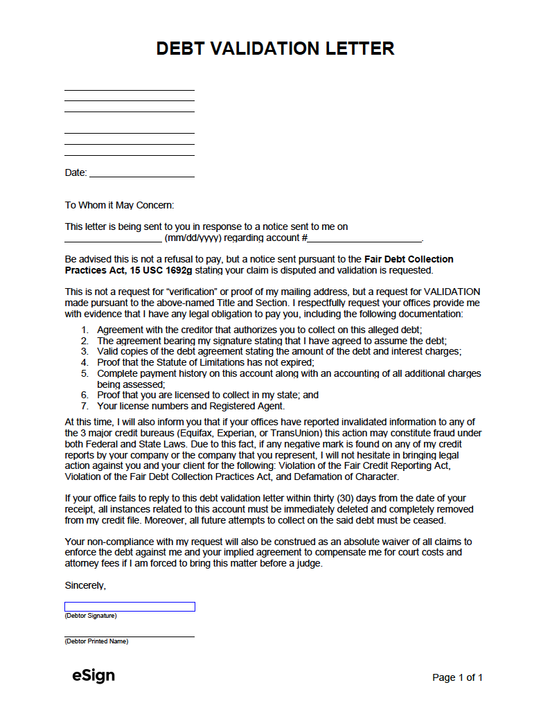 Debt Validation Letter Template Word