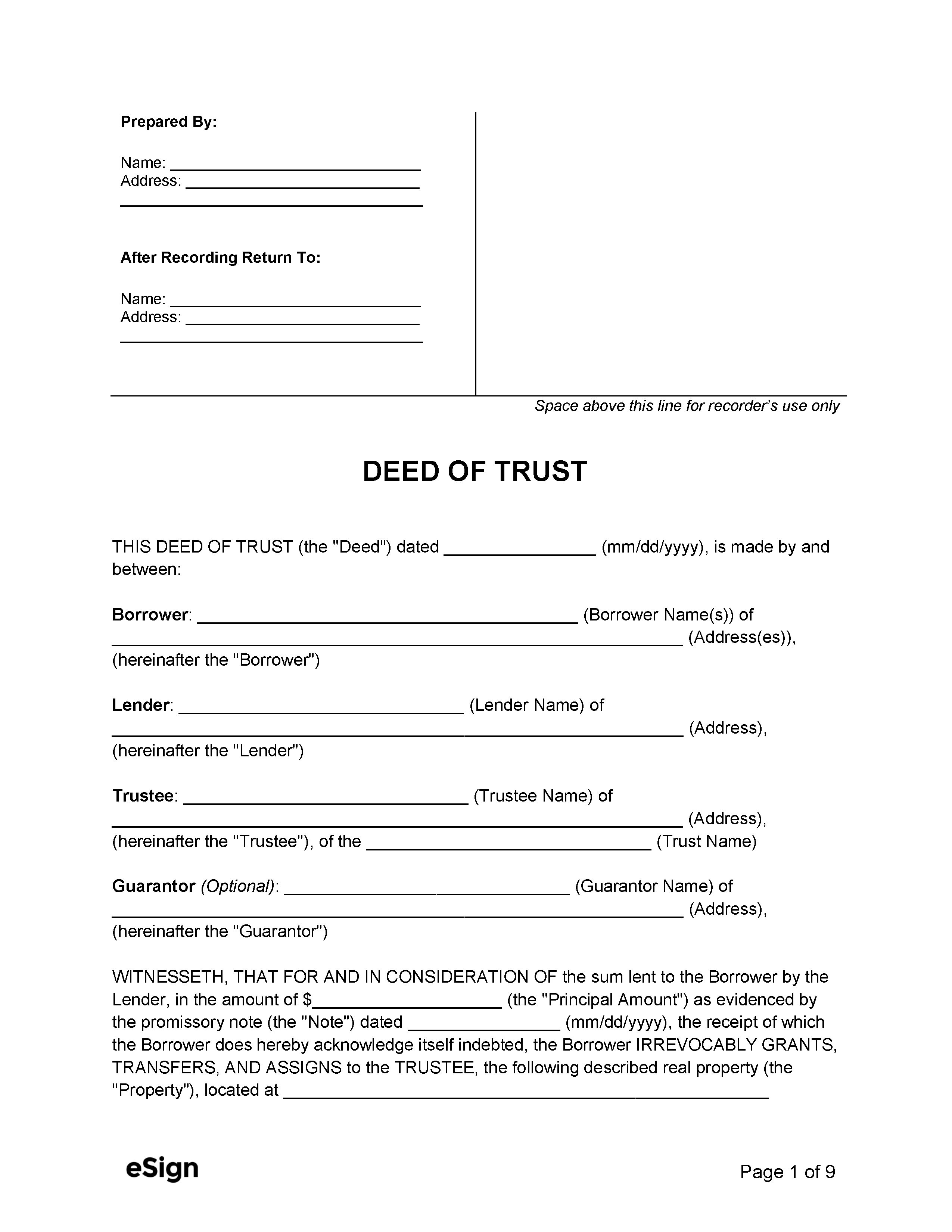 Deed Of Trust Form PDF