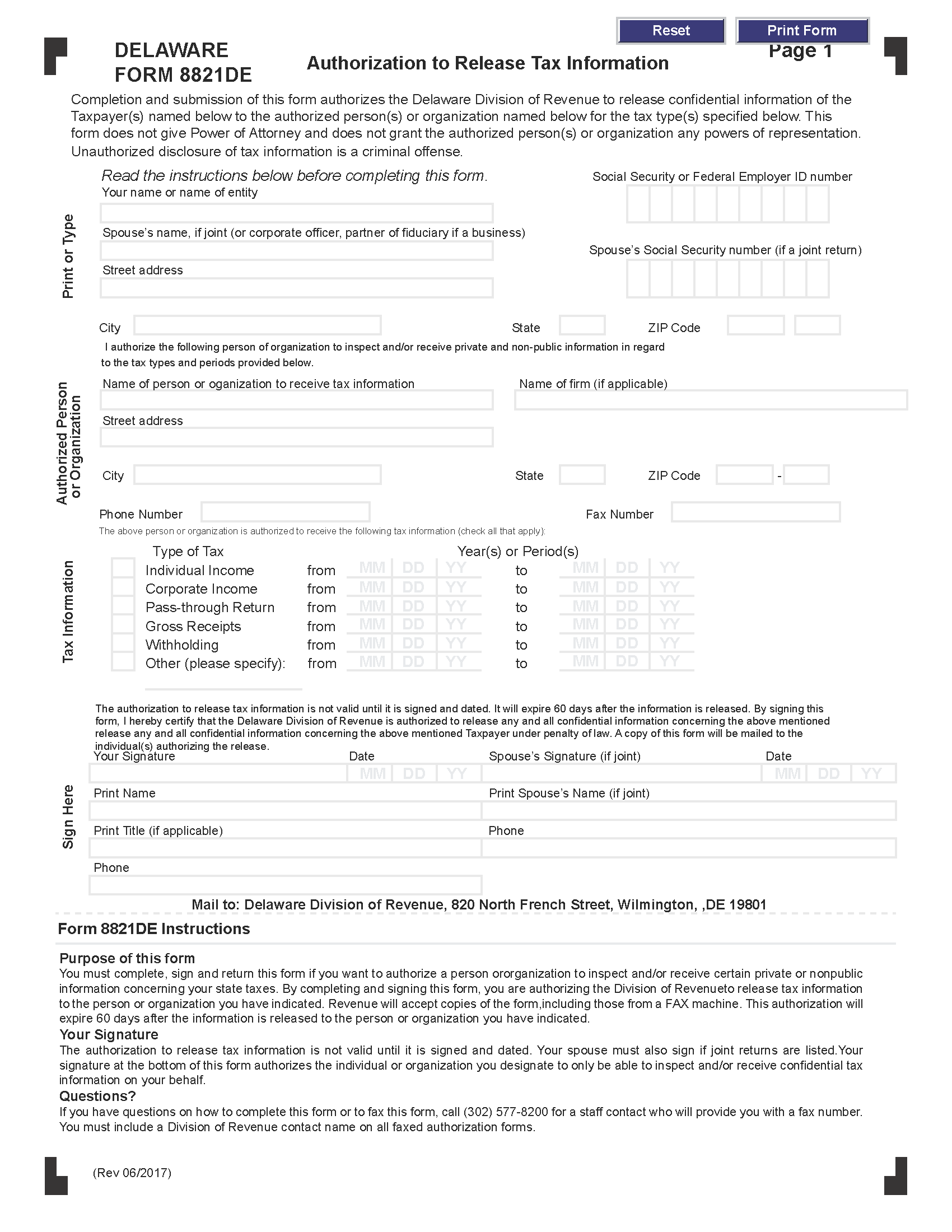 Free delaware tax power of attorney form 2848 pdf