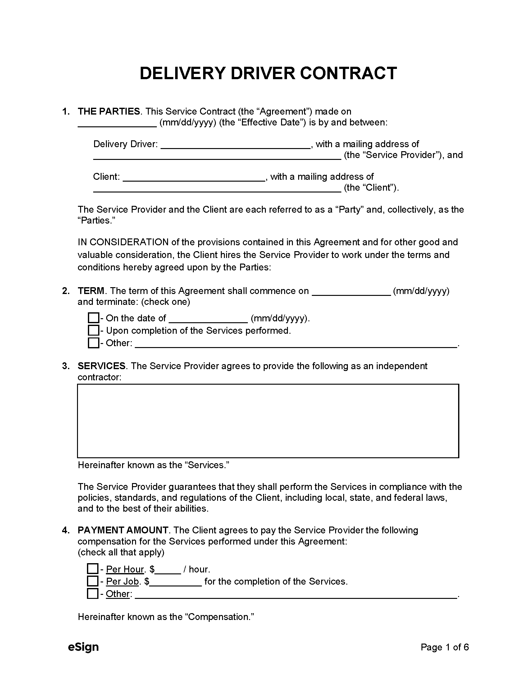 Free Independent Delivery Driver Contract Template PDF Word