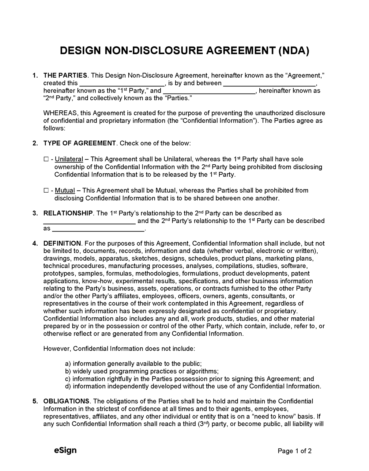 Free Design Non-Disclosure Agreement (NDA) | PDF | Word