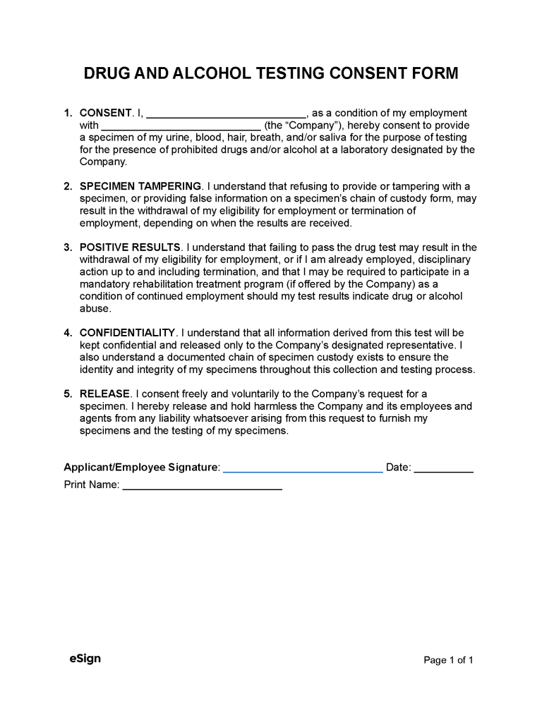 Free Drug Test Consent Form Pdf Word