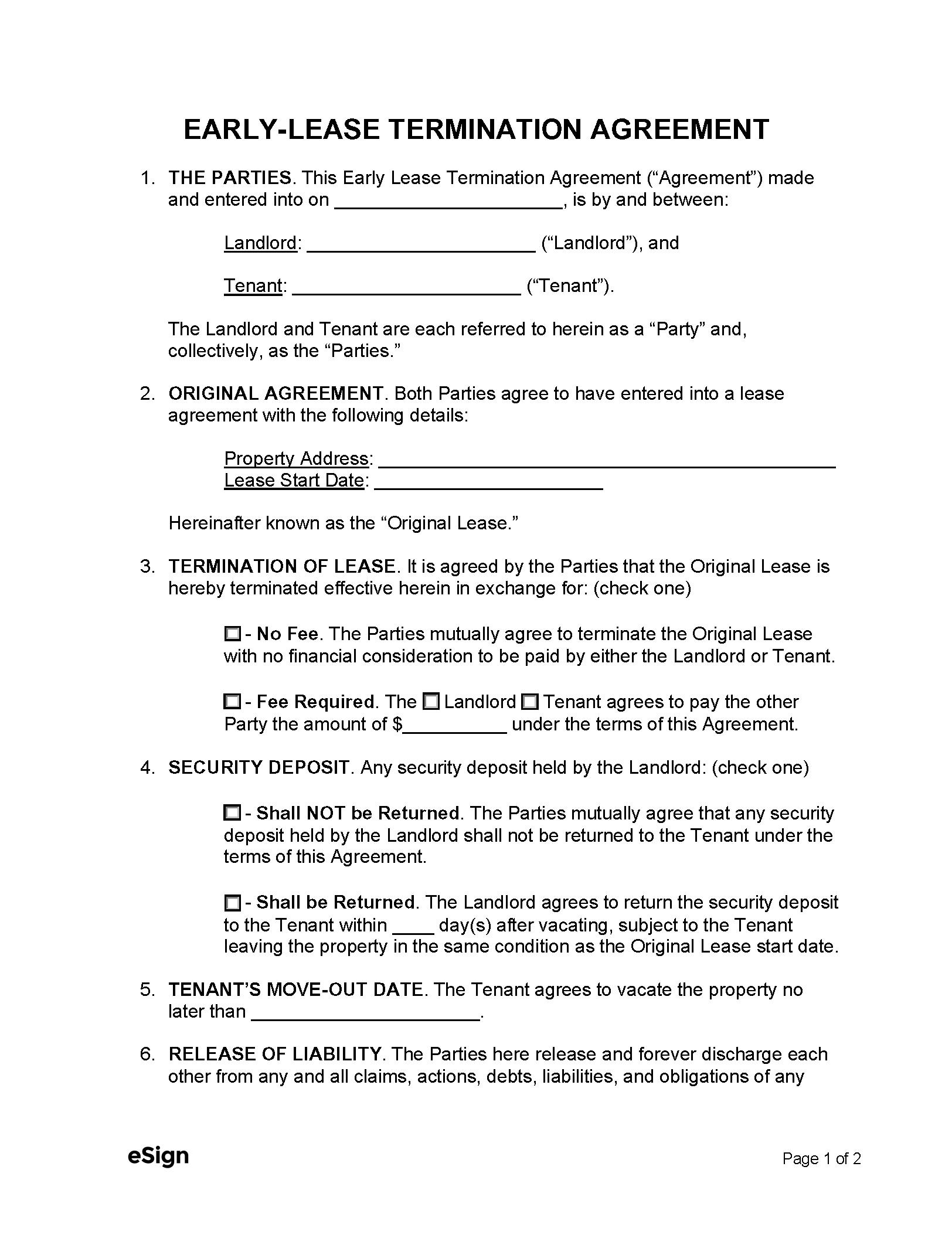Early Lease Termination Agreement Early Termination Of Lease Agreement