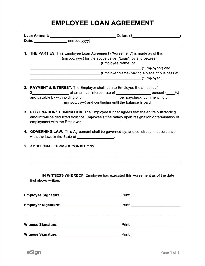 Free Employee Loan Agreement - PDF  Word With Regard To cash loan agreement template free
